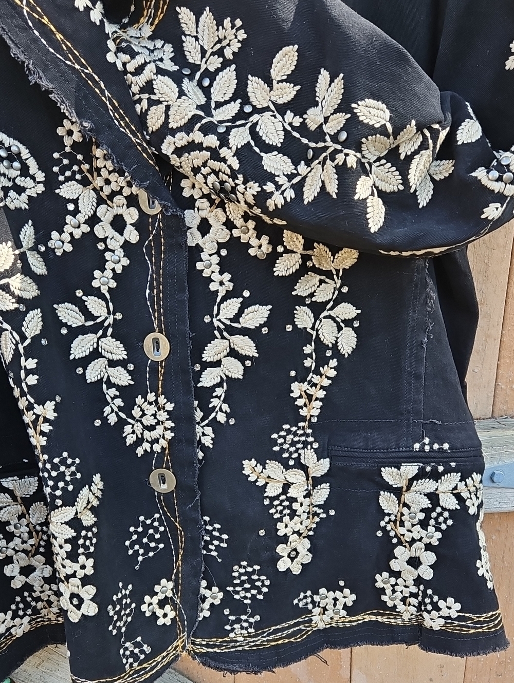 Black Embroidered Cotton Floral Blazer Jacket 0025 - Picture 3 of 16